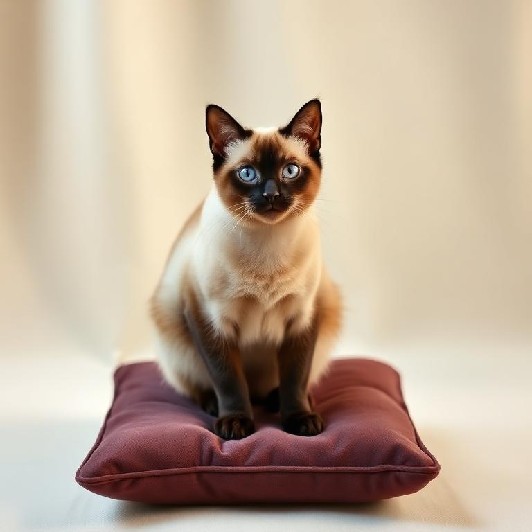 Siamese cat on velvet cushion